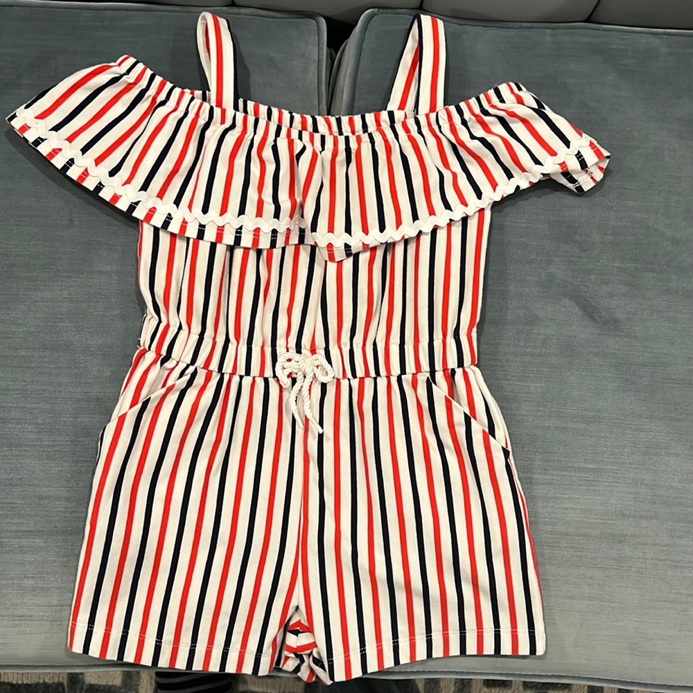 Janie and Jack red white and blue romper with pockets size 3